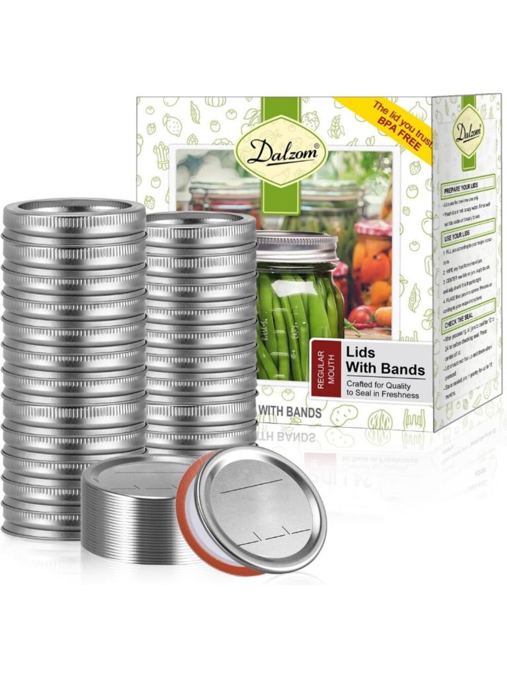 72 Pcs Regular Mouth Canning Lids & Rings - Airtight Food Grade Mason Jar Seals